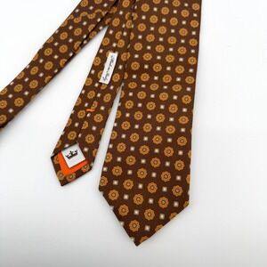 Peter Millar Mens Silk Tie Brown Orange Floral Medallion Made in Italy RN100308